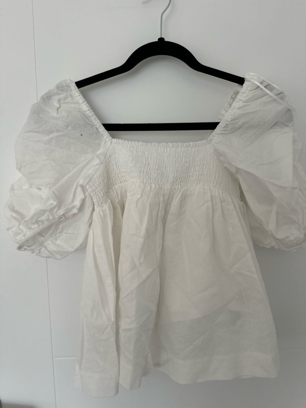 English Factory Puff Sleeve Pintuck Top White Size XS Cotton Ramie